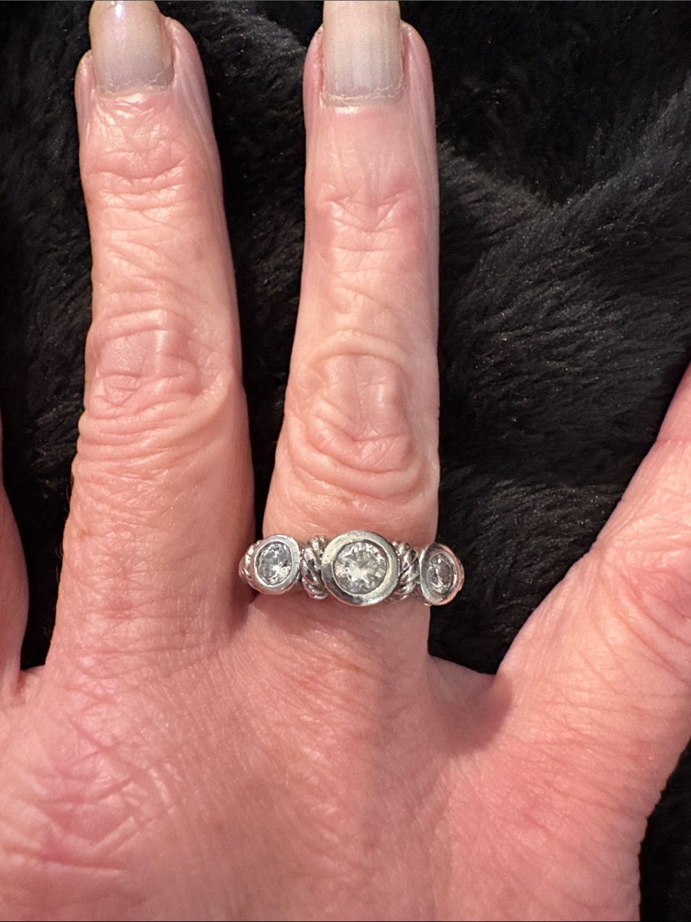 Judith Ripka Silver Three-Stone CZ Bezel Ring
